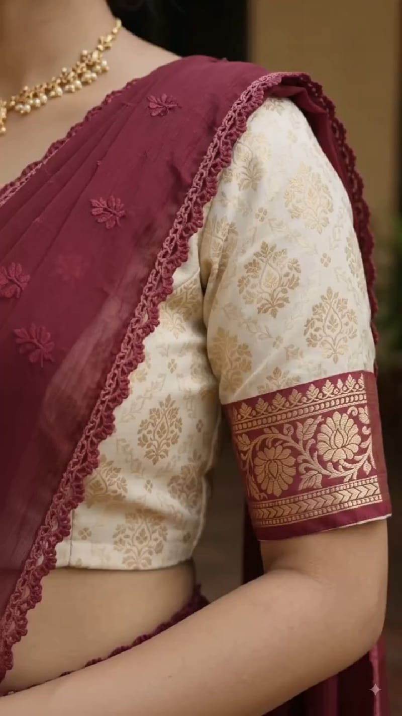 Traditional Kerala Half Saree Lehenga Set – Off White Brocade Lehenga with Maroon Zari Dupatta | Premium Onam Ethnic Wear for Women