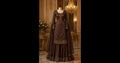 This regal chocolate brown ethnic ensemble features intricate gold hand embroidery and a classic traditional silhouette