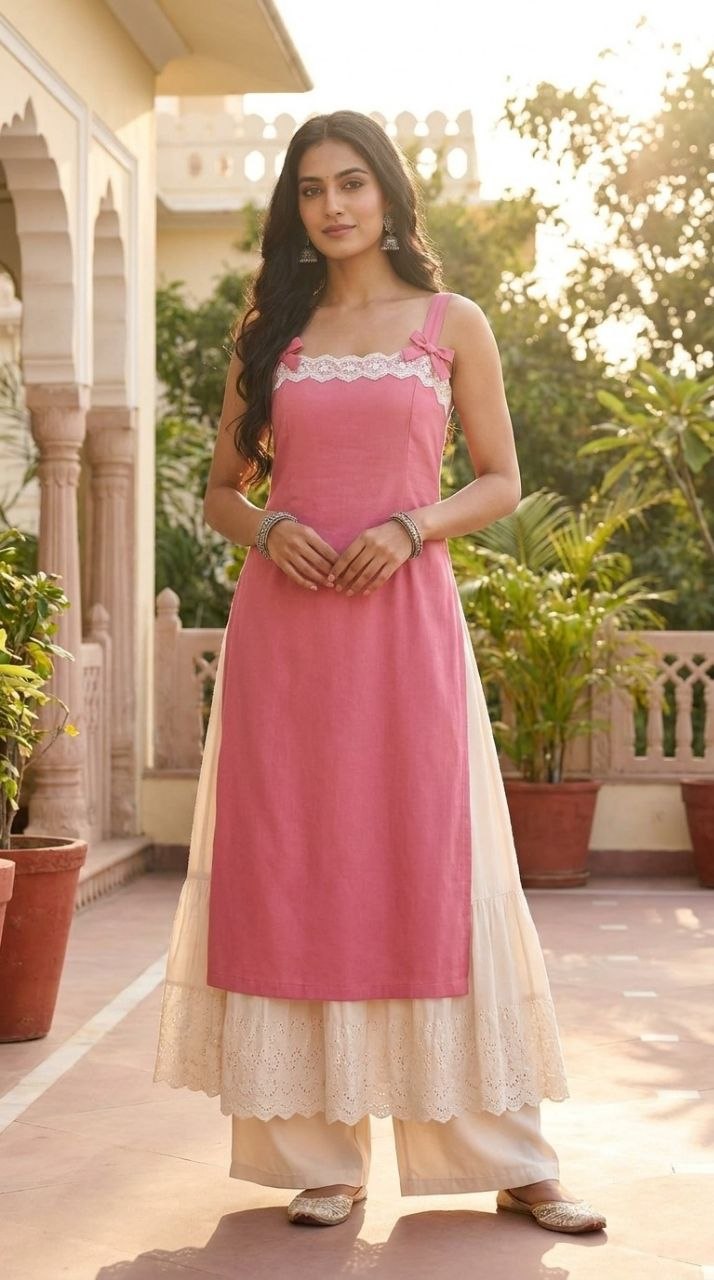 BOW KURTI WITH WHITE PANT