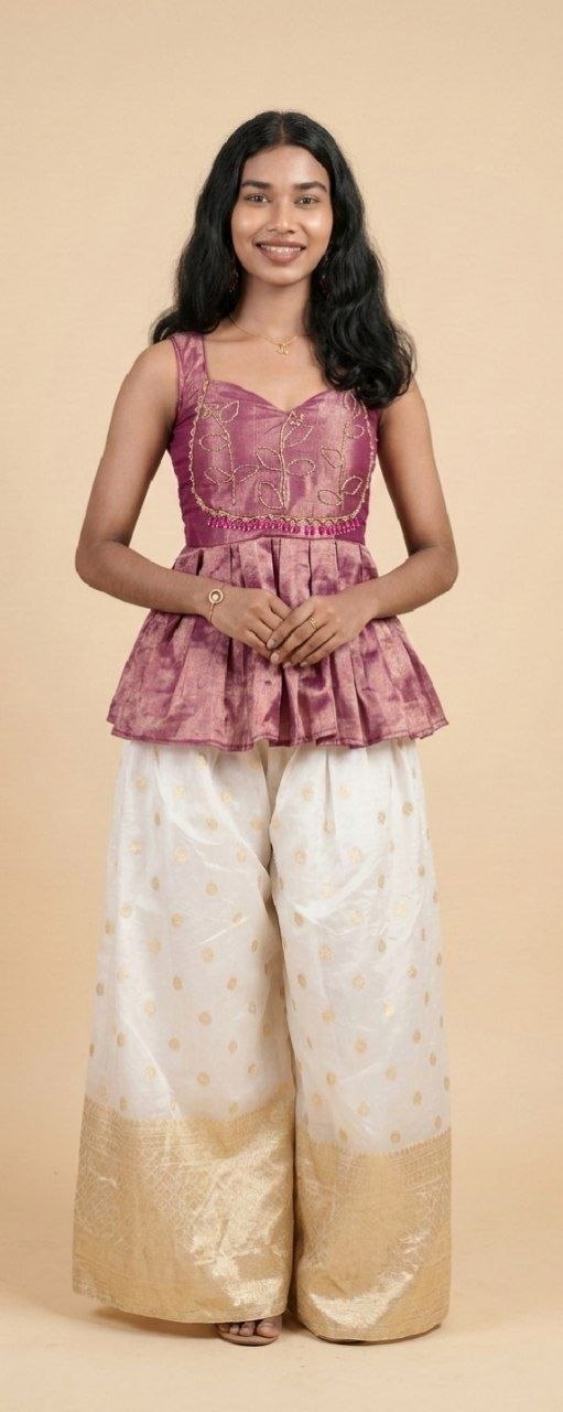 Blush Bloom Peplum Set for onam pink
