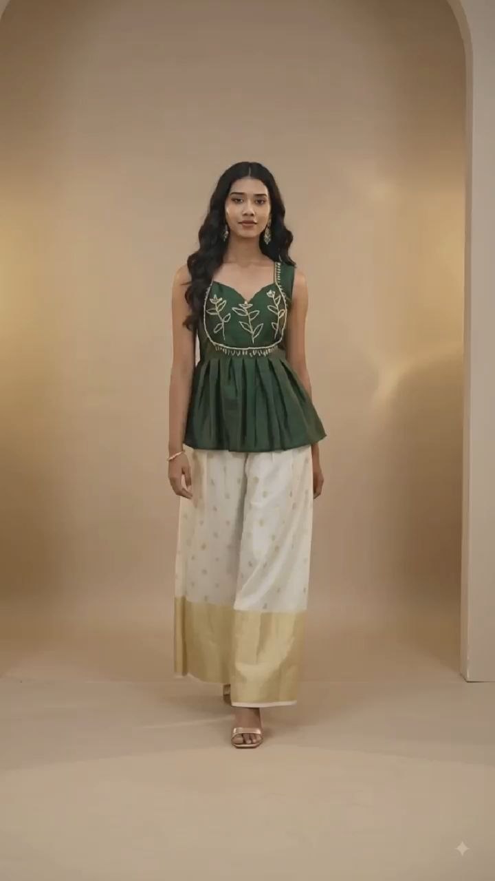 Blush Bloom Peplum Set for onam Green