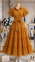 Vibrant Rani Pink Tiered Shirt-Style Maxi Dress