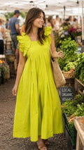 Lime Green Ruffled Pleated Maxi Dress