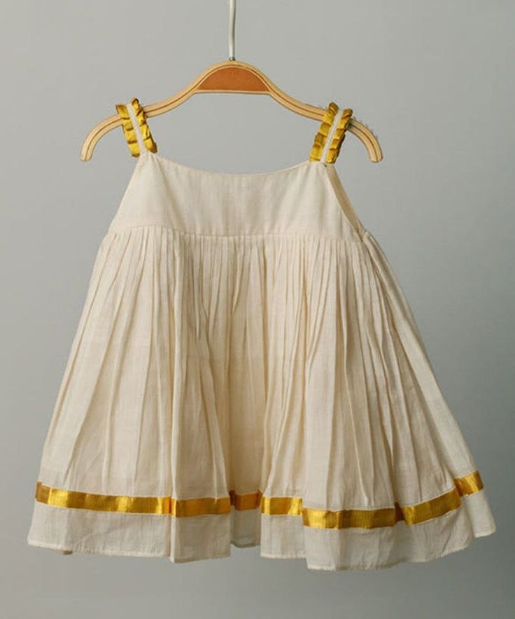 Cream & Gold Kasavu-Style Pleated Frock