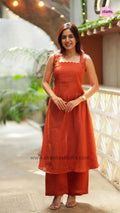 Burnt Orange Scallop Cut Sleeveless Ethnic Co-Ord Set