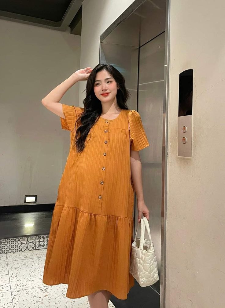 Mustard Yellow Button-Front Tiered Midi Dress