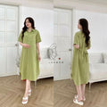 Sage Green Short-Sleeve Linen-Blend Maternity Shirt Dress